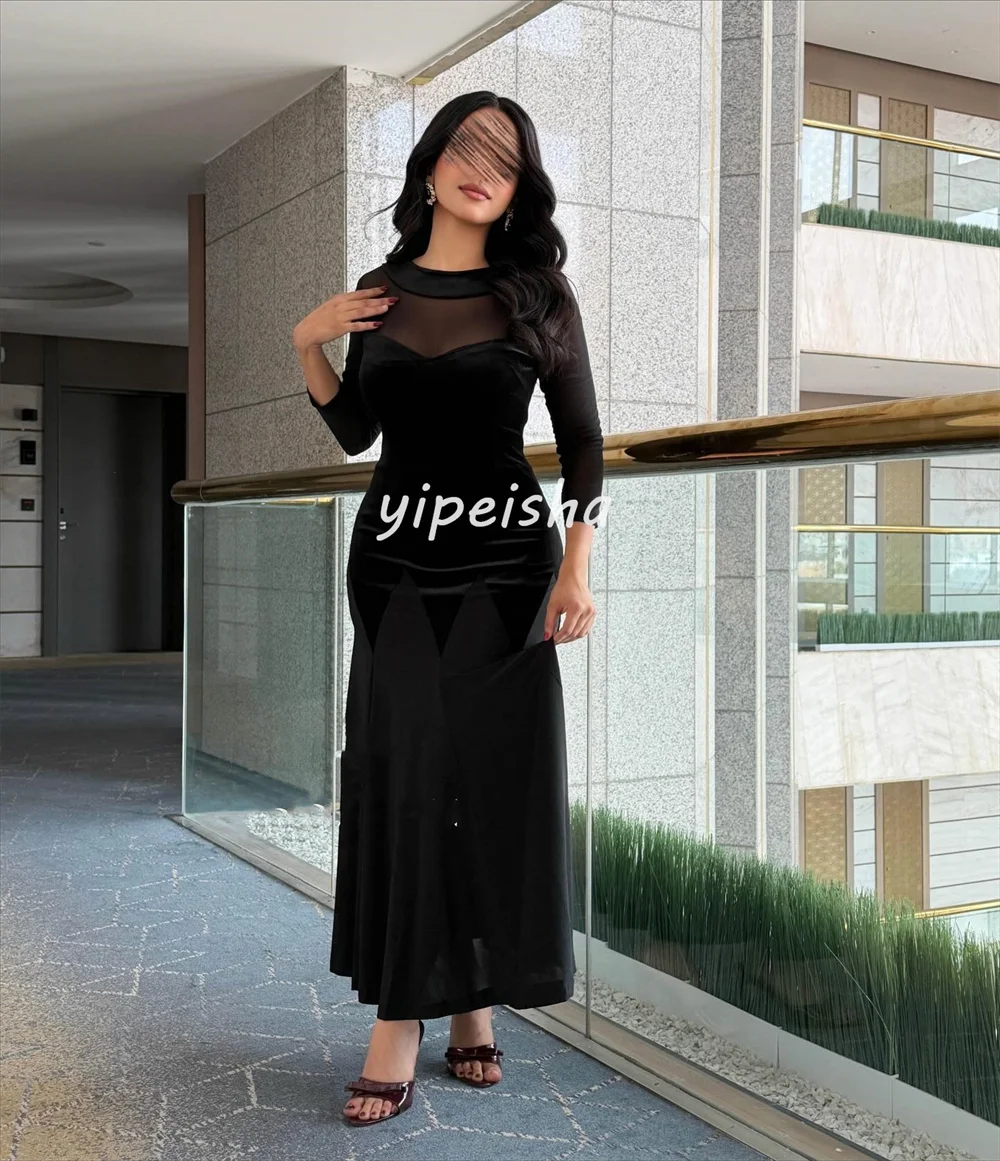 Sukienki midi w stylu nowoczesnym z weluru, z plisami i marszczeniami, dekolt okrągły, krój syreny, sukienki wieczorowe, różne rozmiary, modne, z możliwością personalizacji.