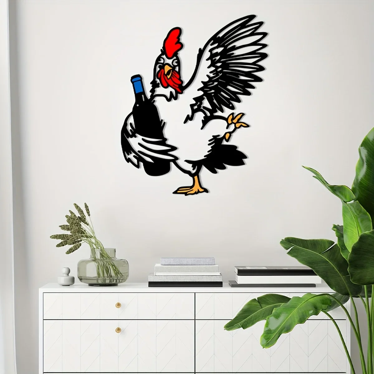 CIFBUY Drunk Chicken Metal Wall Art Rust Proof Waterproof Indoor Outdoor Living Room Kitchen Home Decoration