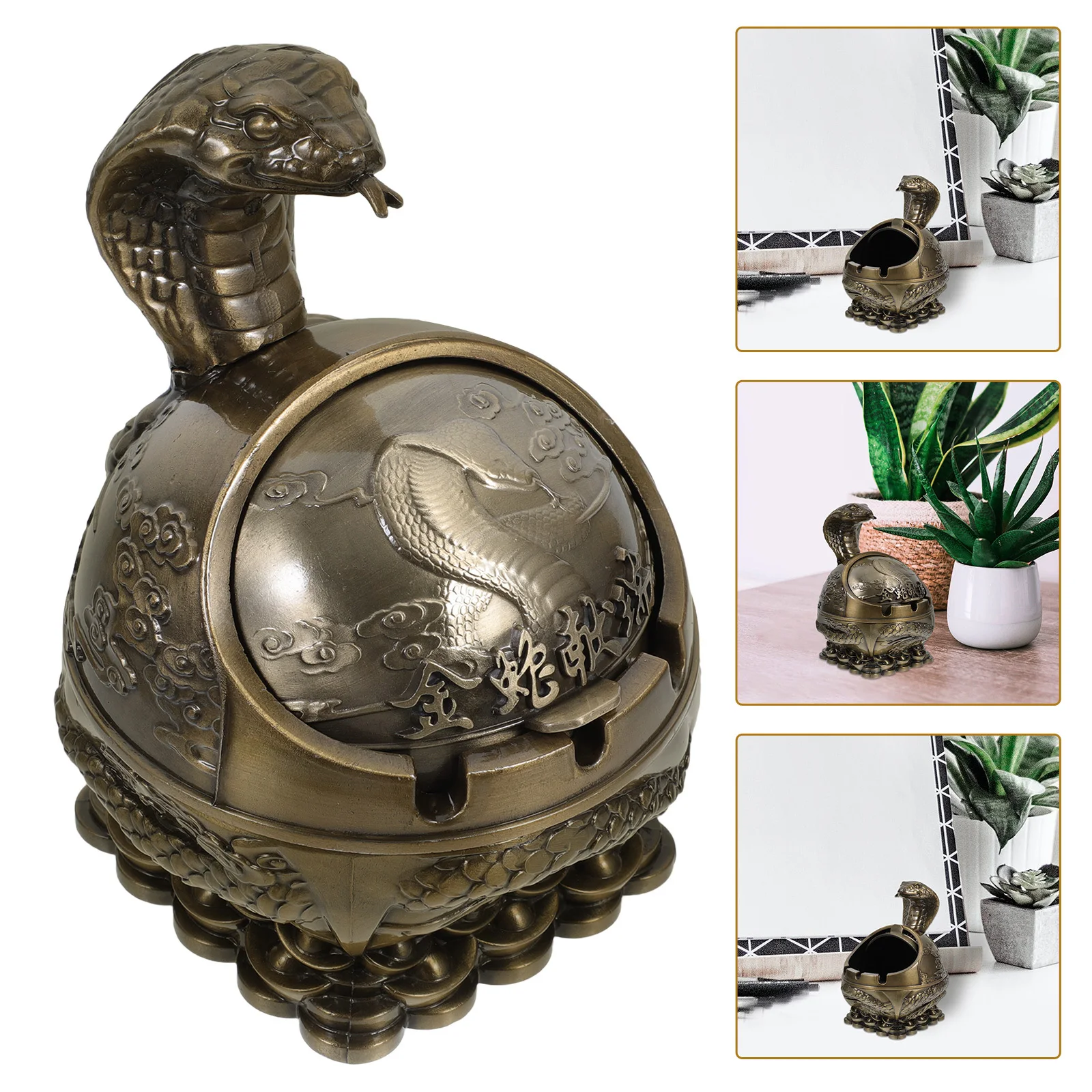 

1pc Tray Metal Vintage Ashtray Windproof With Lid Large Capacity Outdoor Ashtrays For Patio Outdoor Patio Home Use Ashtray