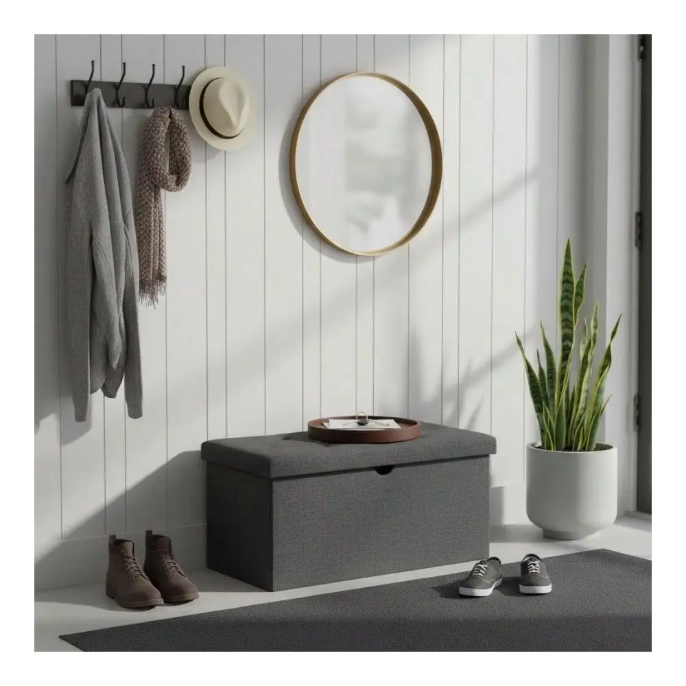 

Inches Folding Storage Ottoman Bench, Storage Chest Foot Rest Stool, Bedroom Living Room Bench With Storage, Gray