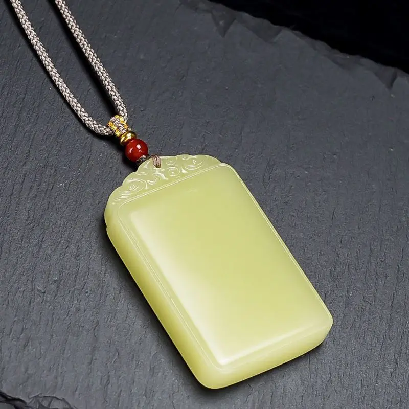 Pure Natural Hotan Jade Huangkou Material Safe and Safe Tag Pendant Qinghuangkou Wushi Tag Jade pendant