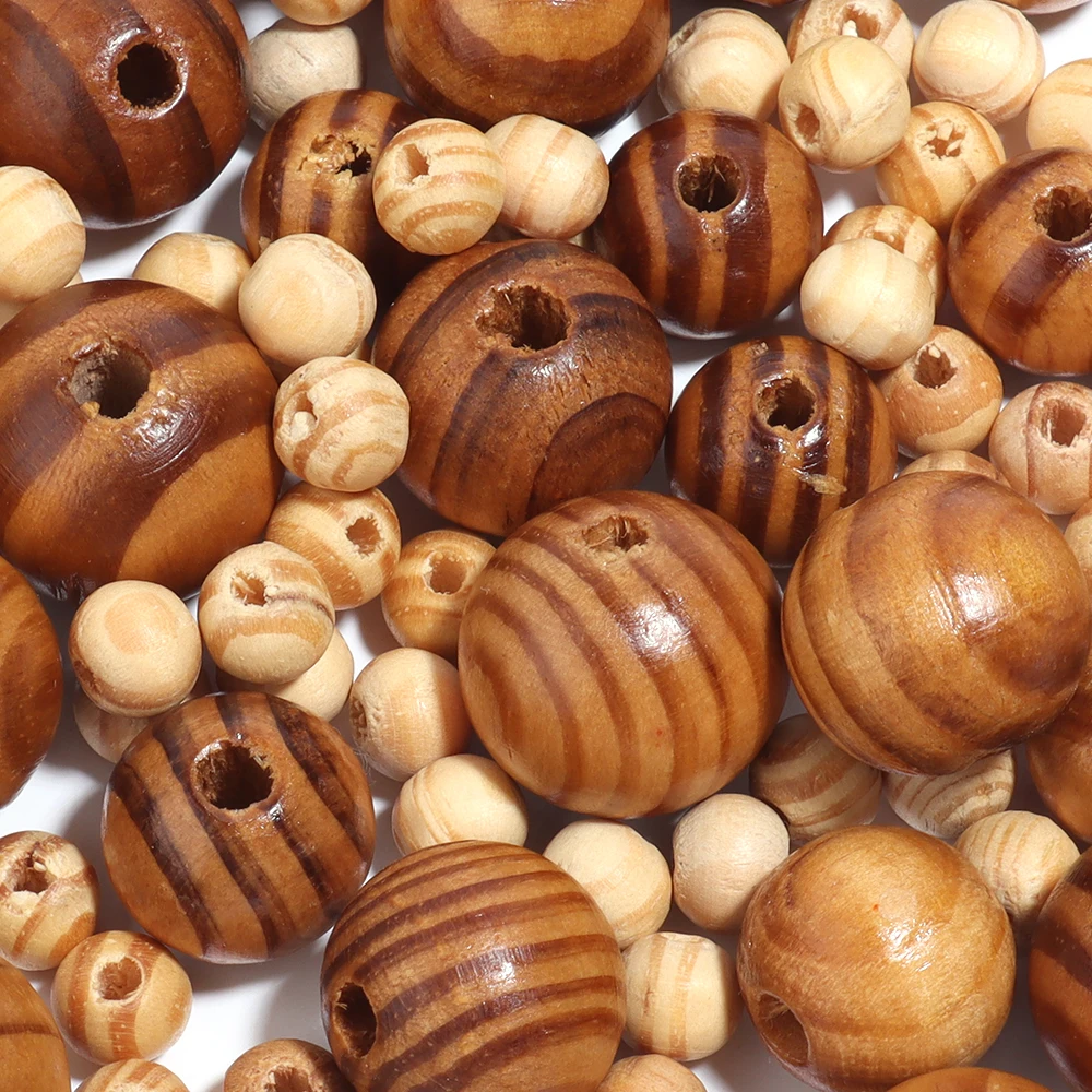 6/8/12/18/20mm Natural Stripe Round Wooden Beads Balls Loose Spacer beads for Jewelry Making Bracelet Necklace DIY Accessories