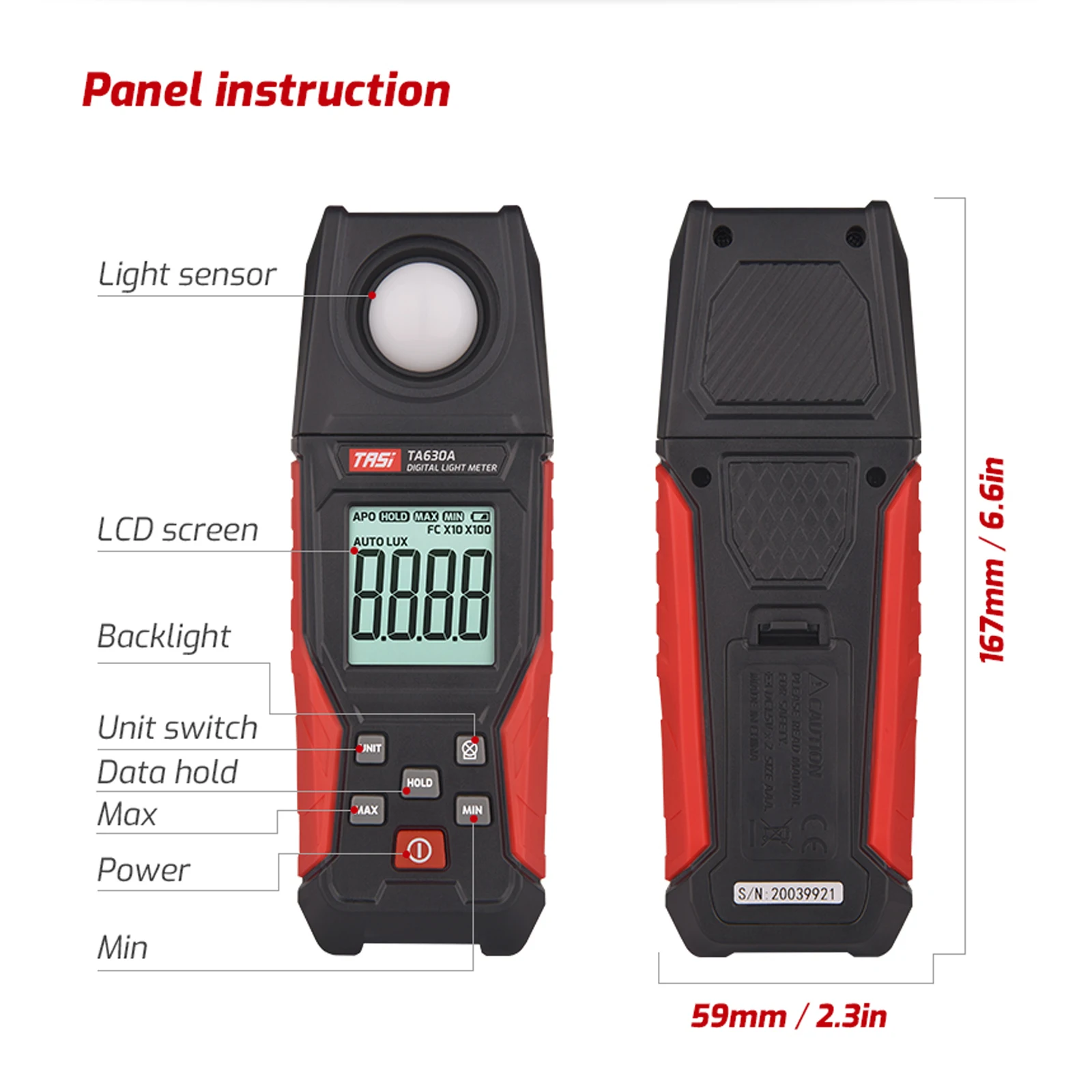 TASI Digital Light Meter Illuminance Lux Meter Record LCD 0~200,000 Measurement Range Flexible Sensor Light Tester TA630A/TA630B