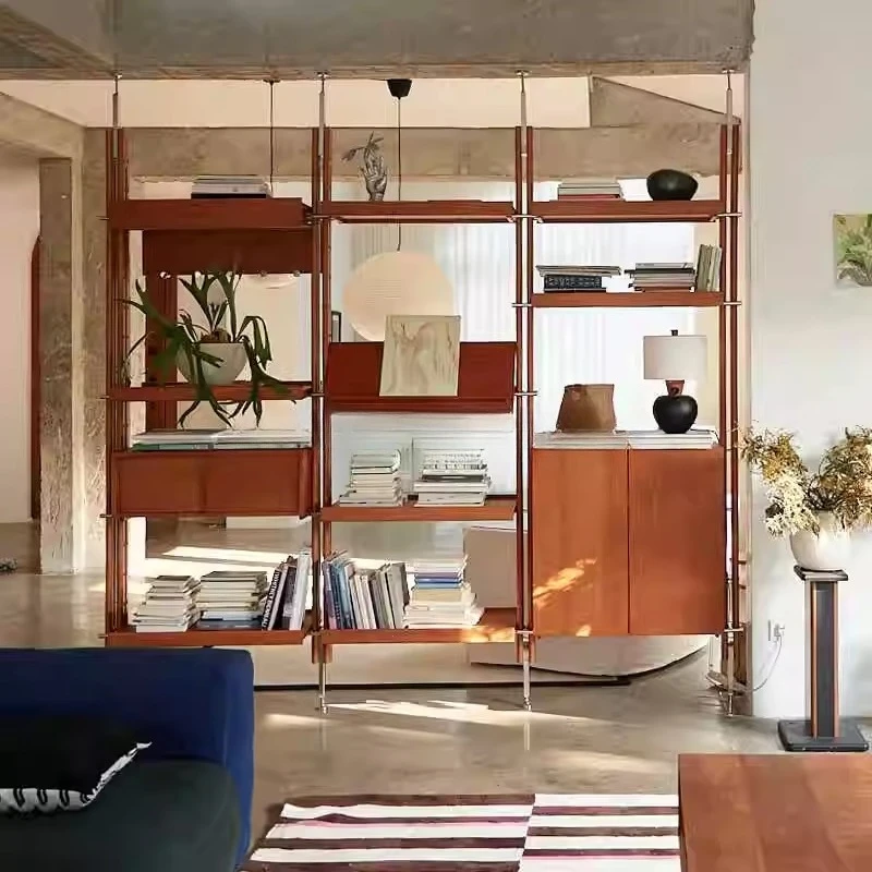 

Medieval solid wood bookshelf floor-to-ceiling bookcase wall combination shelf living room top-notch partition entrance