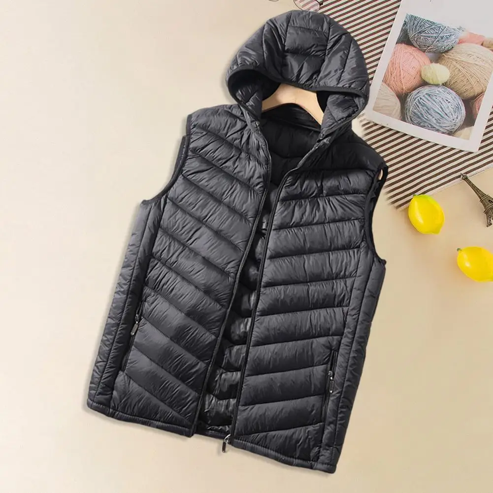 

Winter Sleeveless Jacket Stylish Men's Winter Hooded Vest Coat with Zipper Closure Pockets Casual Cotton Waistcoat for Cold
