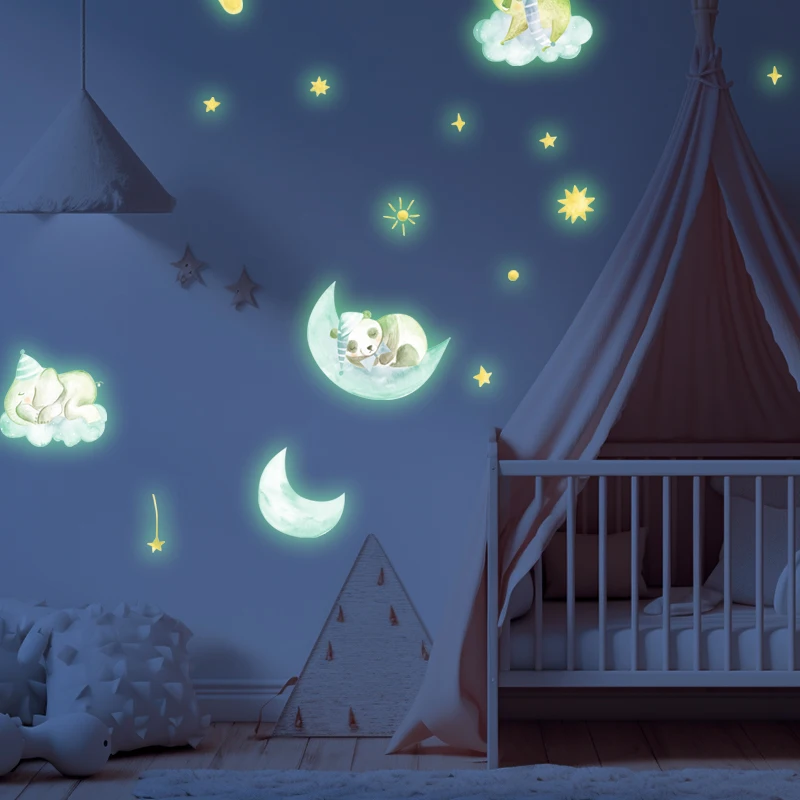 

Luminous Wall Stickers For Kids Rooms Glow In The Dark Stars and Moon Shine Sticker Children's Bedroom koala panda Animal Decals