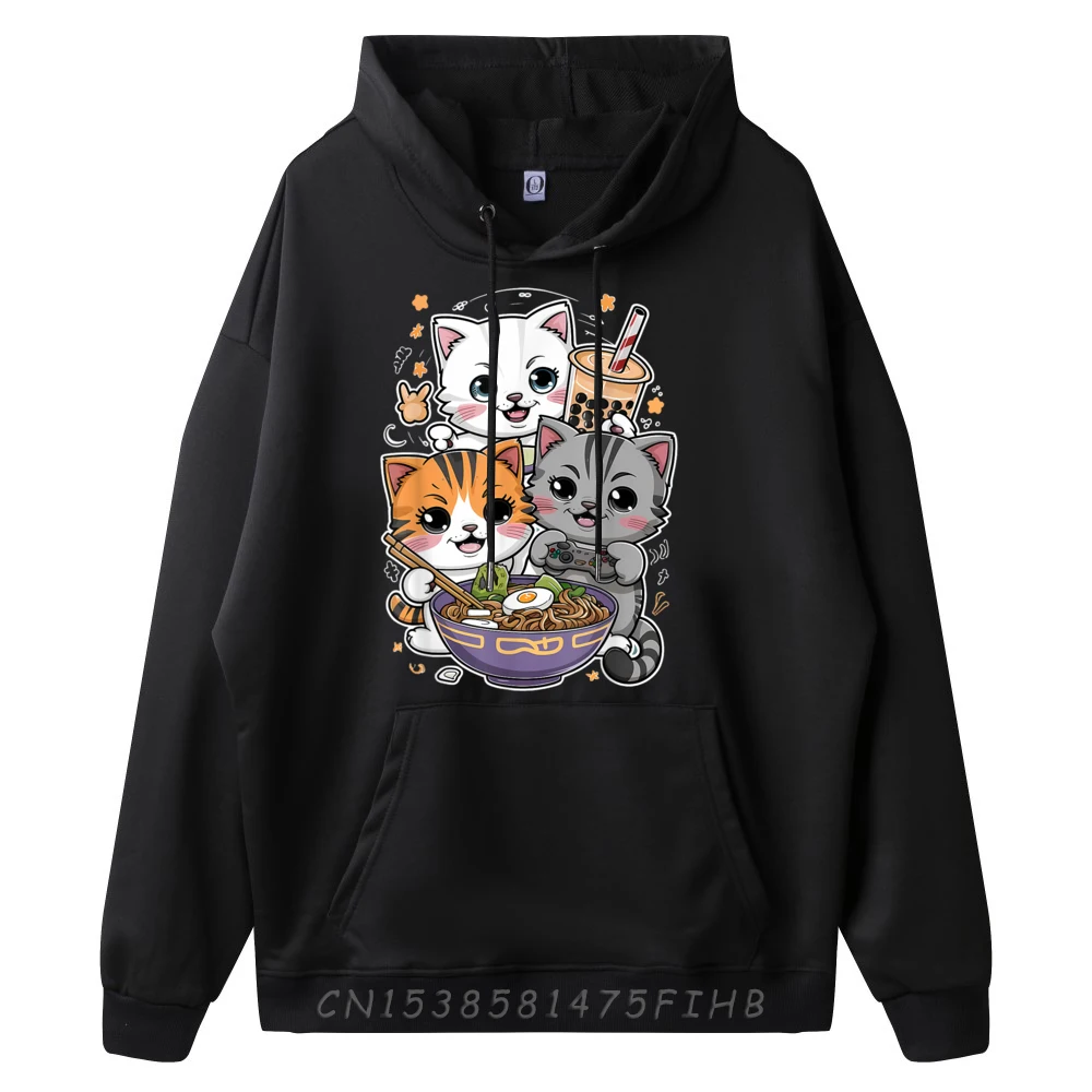 Boba Tea Bubble Tea Gaming Gamer Ramen Cat 3XL Men Clothing Shirts Graphic New In Hoodies & Sweatshirts Long Sleeve Men