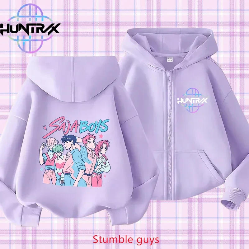 

Kpop Demon Hunters Kids Purple Zip Hoodie Spring Autumn 3-12Y Cool Boys Girls Clothes Match Skirt