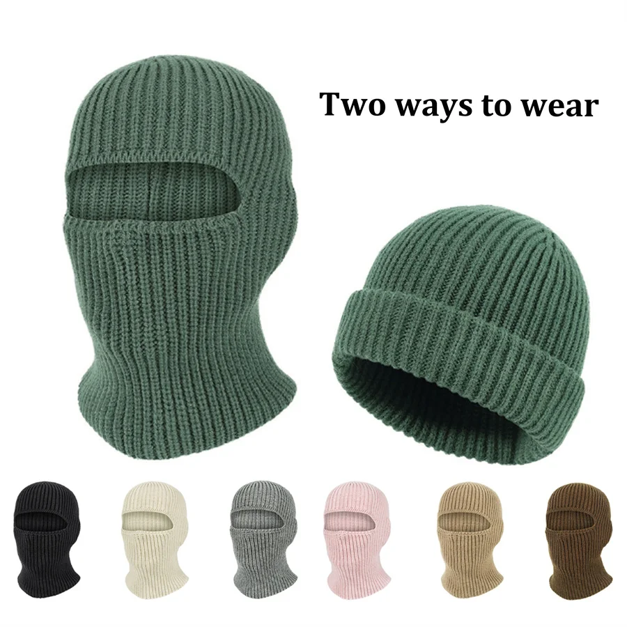 

A Hole Beanies Mask Knit Hat 2in1 Full Face Protection Earmuffs Balaclava Cap Winter Thicken Outdoor Cycling Ski Warm Face Cover