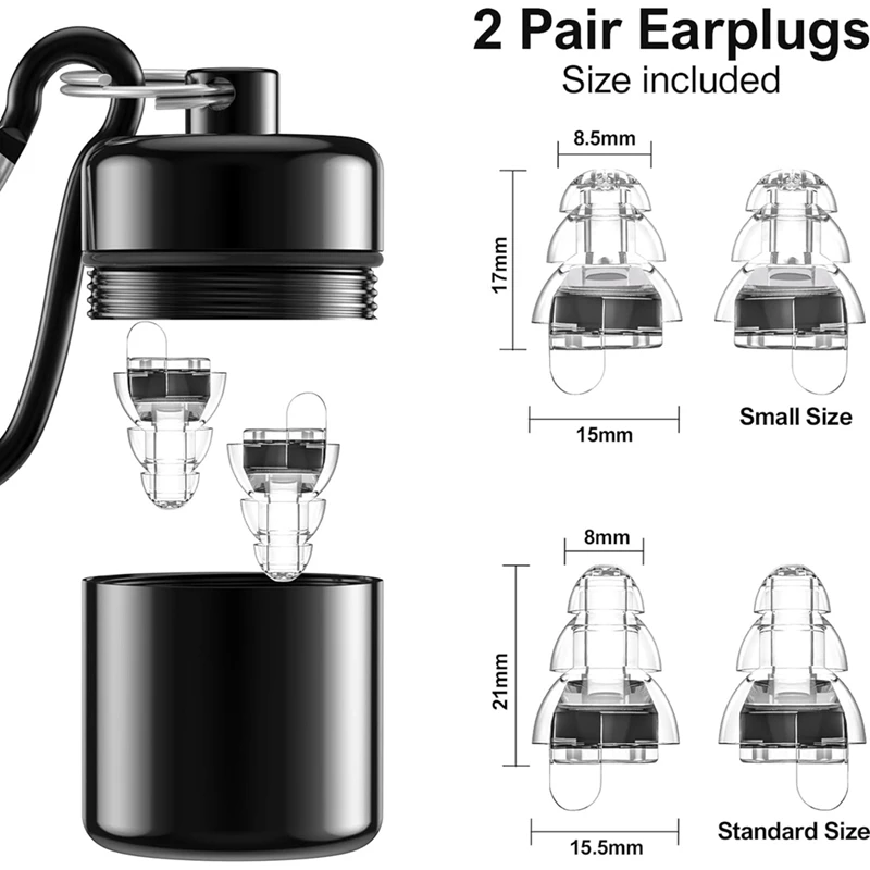 콘서트 음악가용 하이파이 콘서트 귀마개, 소음 감소 귀마개, 24Db 고급 필터, 블랙, 2 쌍