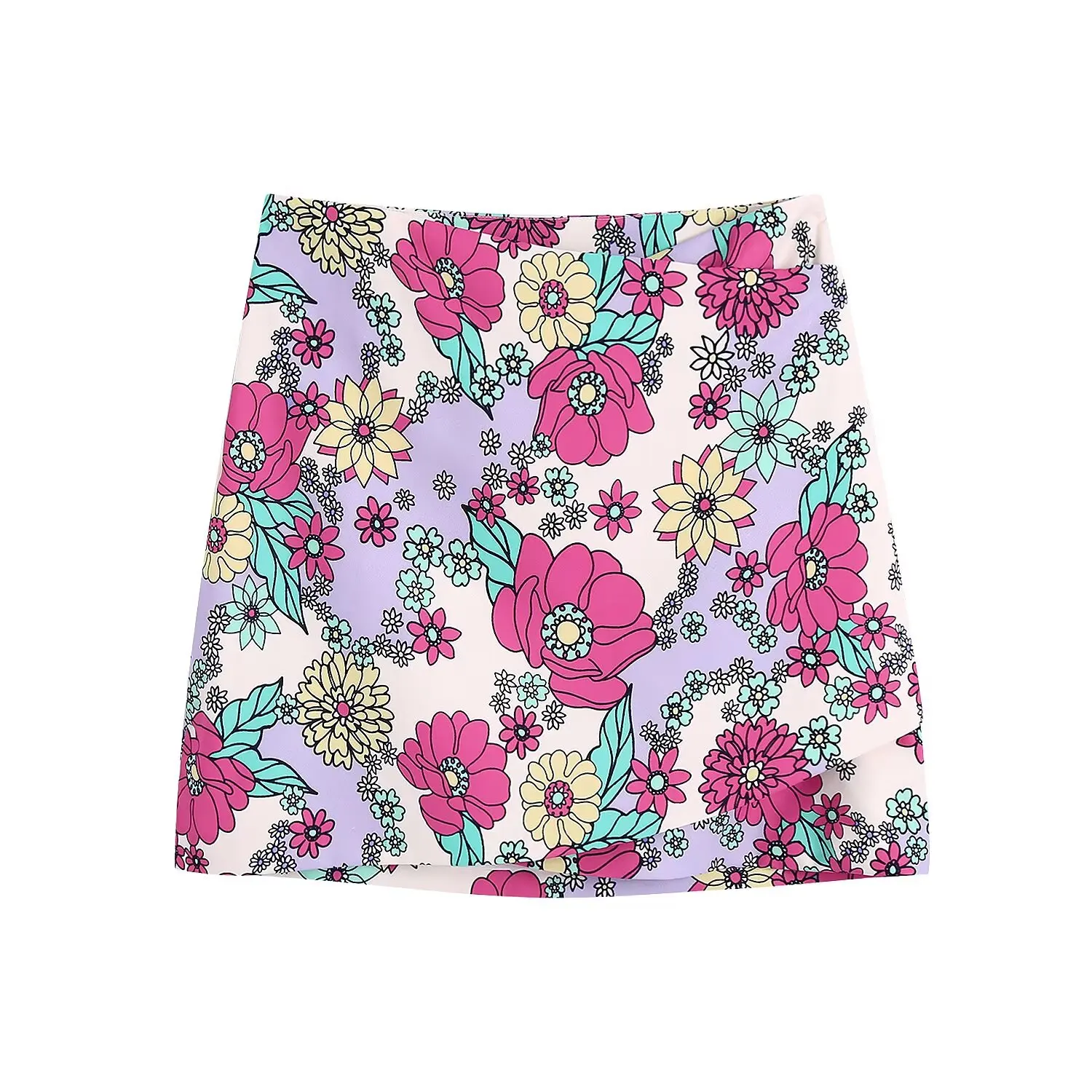 

BSK&TRAF2025 new summer women's clothing casual simple sweet temperament all-match flower print high waist mini skirt