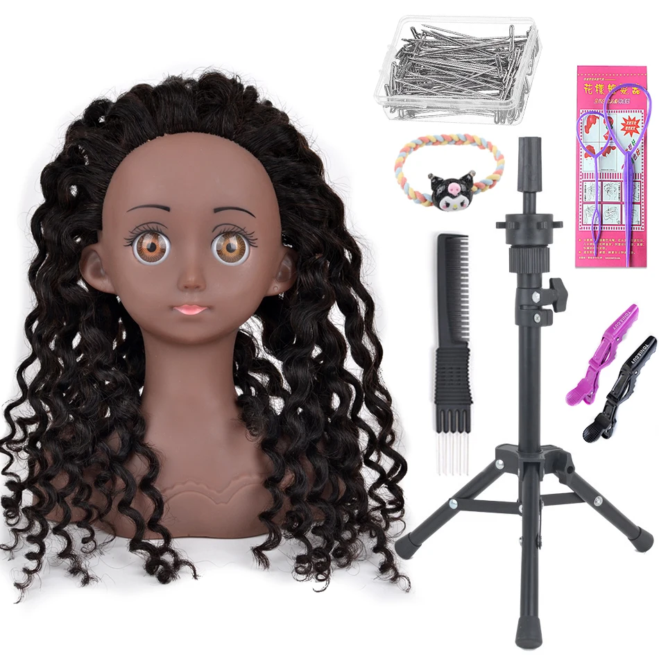 

Afro Mannequin Head Model With Wavy Real Hair Manikin Head Styling Hairdresser Training Head Doll Head for Braiding Practice