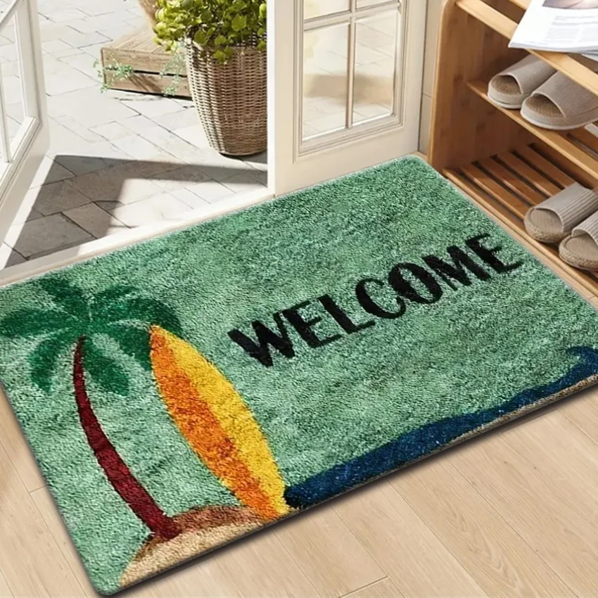Summer Beach Surfboard Flannel Rug Welcome Doormat Non-slip Soft Floor Mat for Entryway Bathroom Living Room Home Decor Carpet