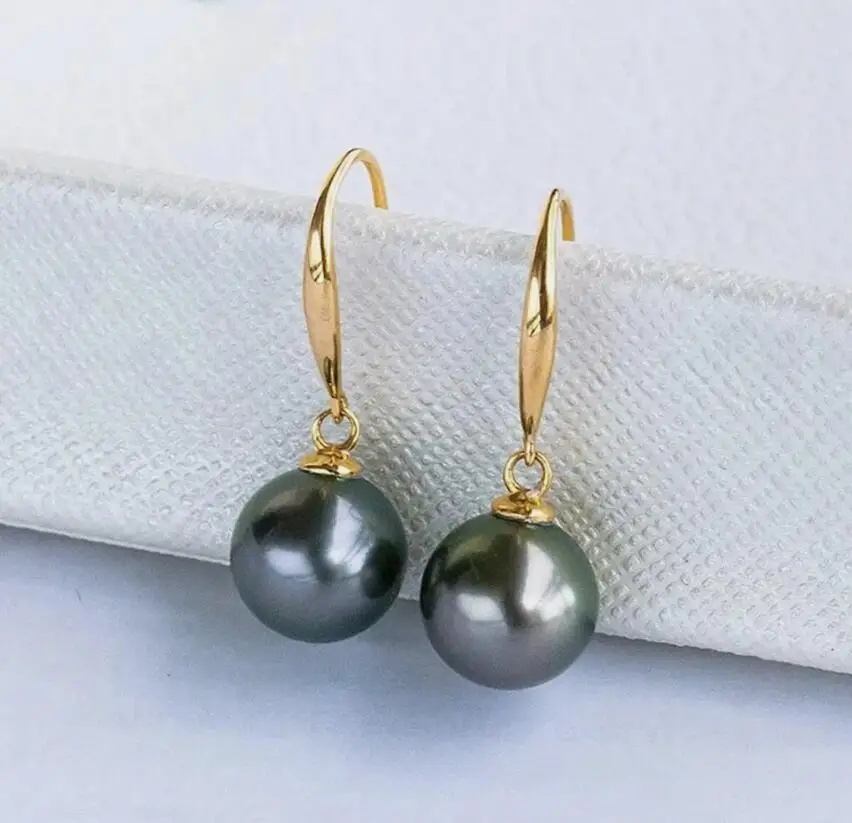 

NEW 9-10MM 10-11mm NATURAL SOUTH SEA PERFECT ROUND BLACK PEARL EARRINGS 925s