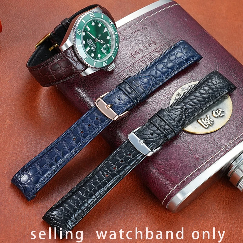 جلد التمساح قوس الفم حزام ساعة اليد لأوميغا رولكس أسود أخضر المياه شبح دايتونا قوس سلس جلد التمساح جلد ناعم وا