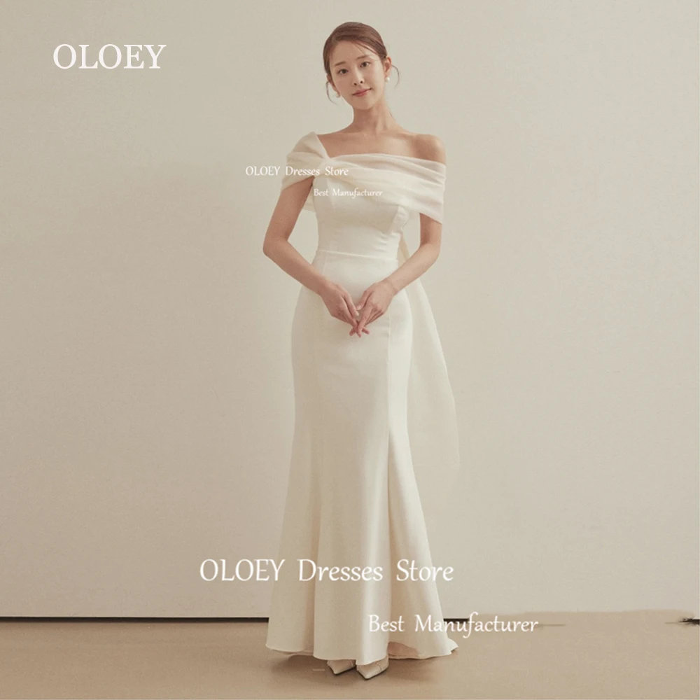 

OLOEY Simple Ivory Satin Wedding Dress With Bolero Korea Photoshoot Mermaid Bridal Gowns Sleeveless Corset Floor Length Custom