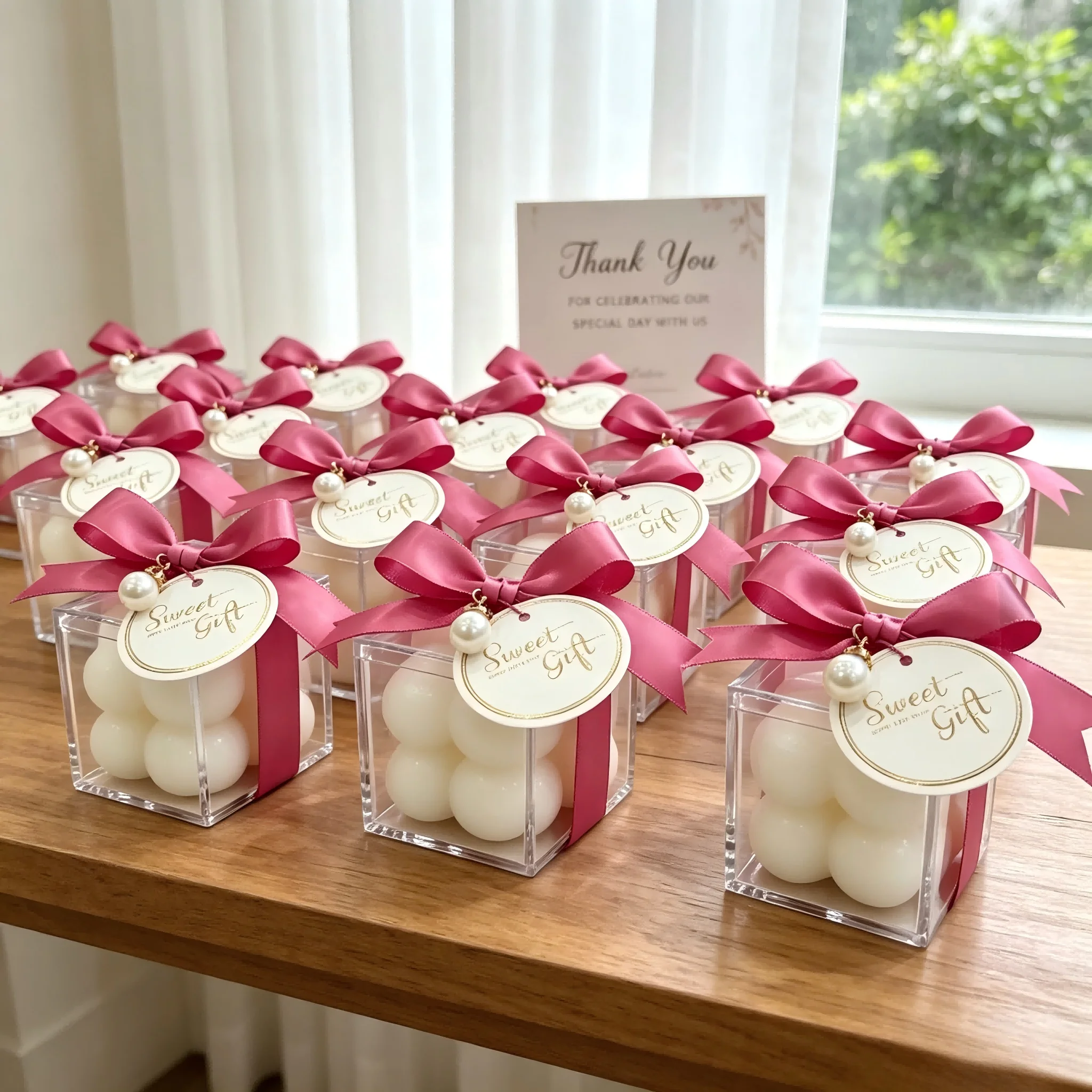 8/10 Set di Candele a Bolle in Scatole Acriliche Trasparenti, Bomboniere Versatili per Matrimoni, Addio al Nubilato ed Eventi Aziendali