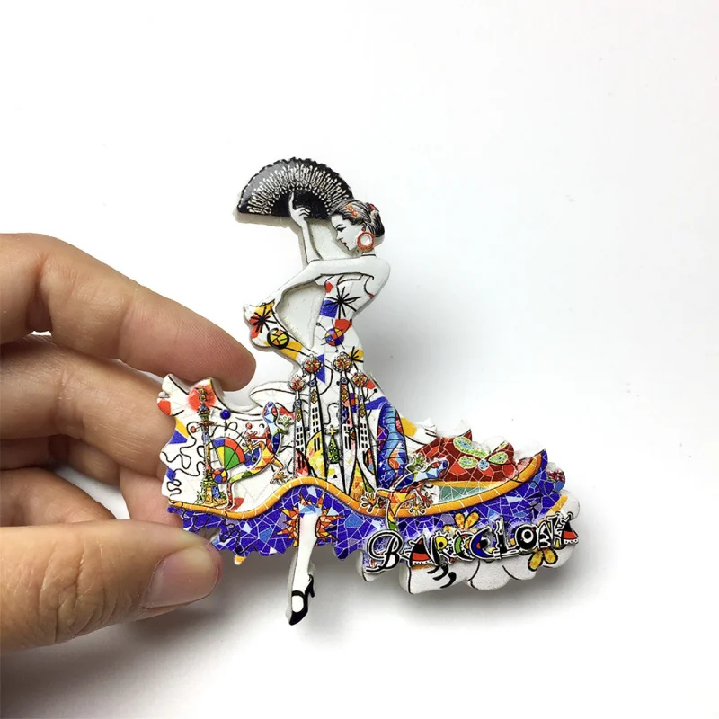 

Spain Barcelona Fan Dance Girl Cultural and Creative Refrigerator Magnet Creative Travel Souvenir Home Decoration