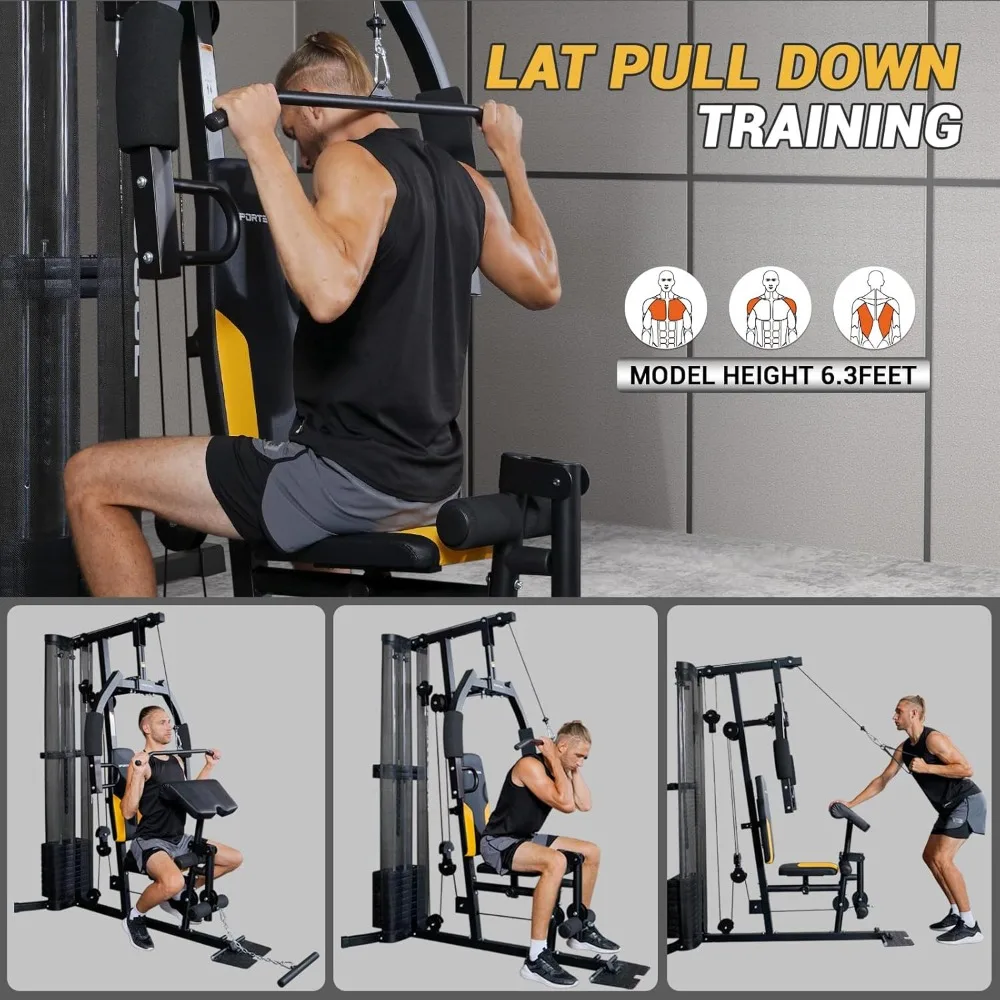 Multifunctional Home Gym Workout Equipment, 6 Workout Stations with 125LBS Weight Stack, Total Gym Exercise and Traini