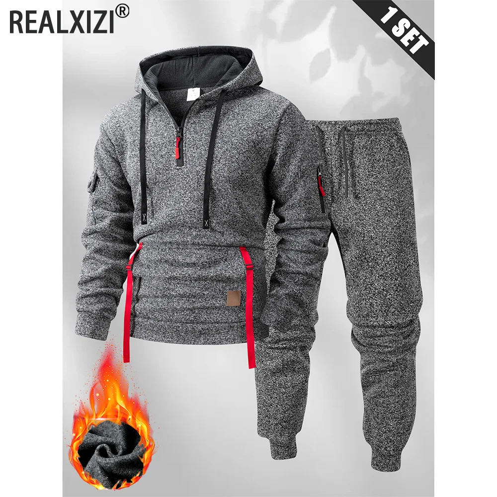 

Men's New Autumn Multi-pocket Zipper Long-sleeved Hoodie + Sports and Leisure Pants Two-piece Fitness Jogging Suit Mens Clothing