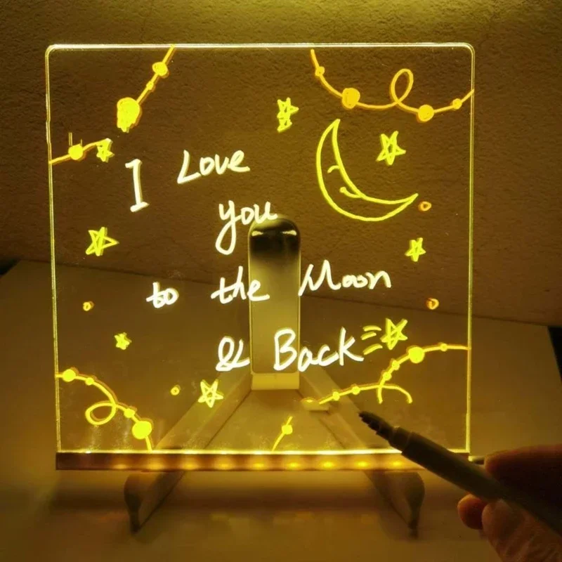 LED Acrylic Memo Board with Stand and Marker, LED Whiteboard Memo Desk Light Light up Message Board for Office Home