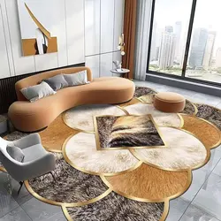 Luxury Style Large Living Room Carpet Machine Washable European Golden Tatami Mat Antiskid Bedroom Bedside Soft Rug Customizable