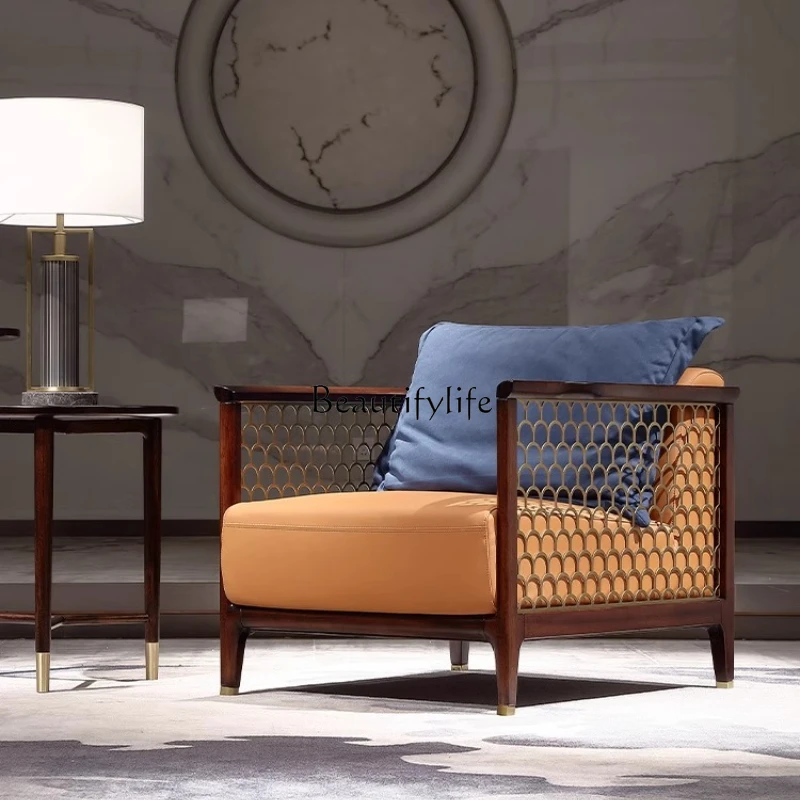 

Modern new Chinese ebony casual sofa chair all solid wood simple light luxury single chair