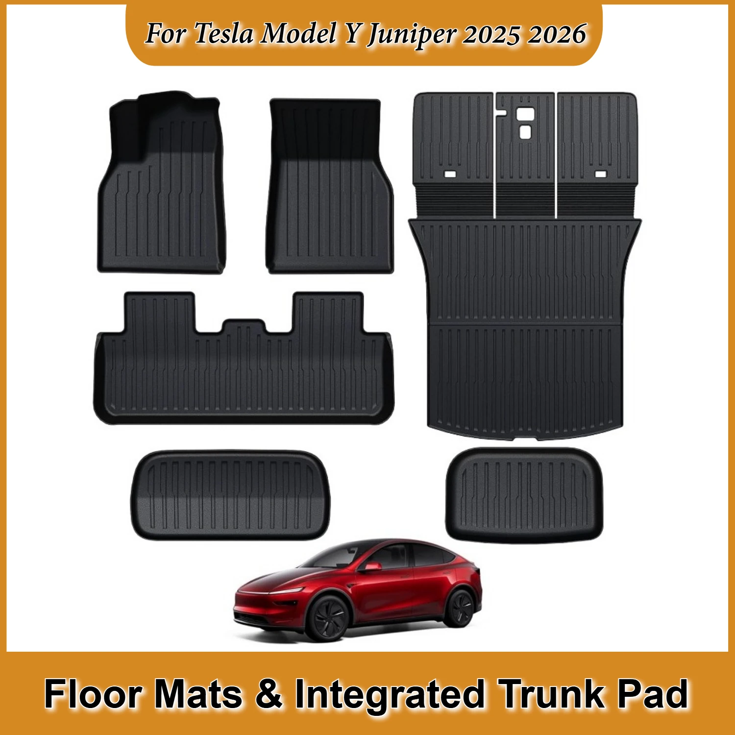 

Floor Mats Integrated Trunk Pad For Tesla Model Y Juniper 2025 2026 Full Coverage TPE Back Seat Protector Odorless Cargo Liners