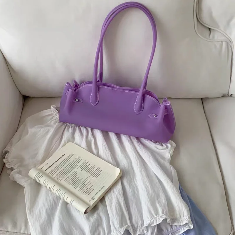 Summer Apple Green Underarm Shoulder Bag Candy Color Underarm Bag Cute Simple Shoulder Bag Commuting Daily Sense Tote Bag