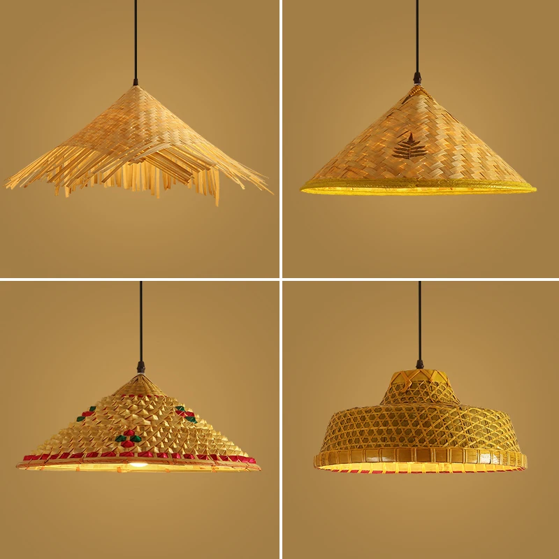 

Bamboo Hat Chandelier Vintage Catering Straw Hat Lamp Shade Homestay Straw Rattan South East Asia Thatched Straw House Lighting