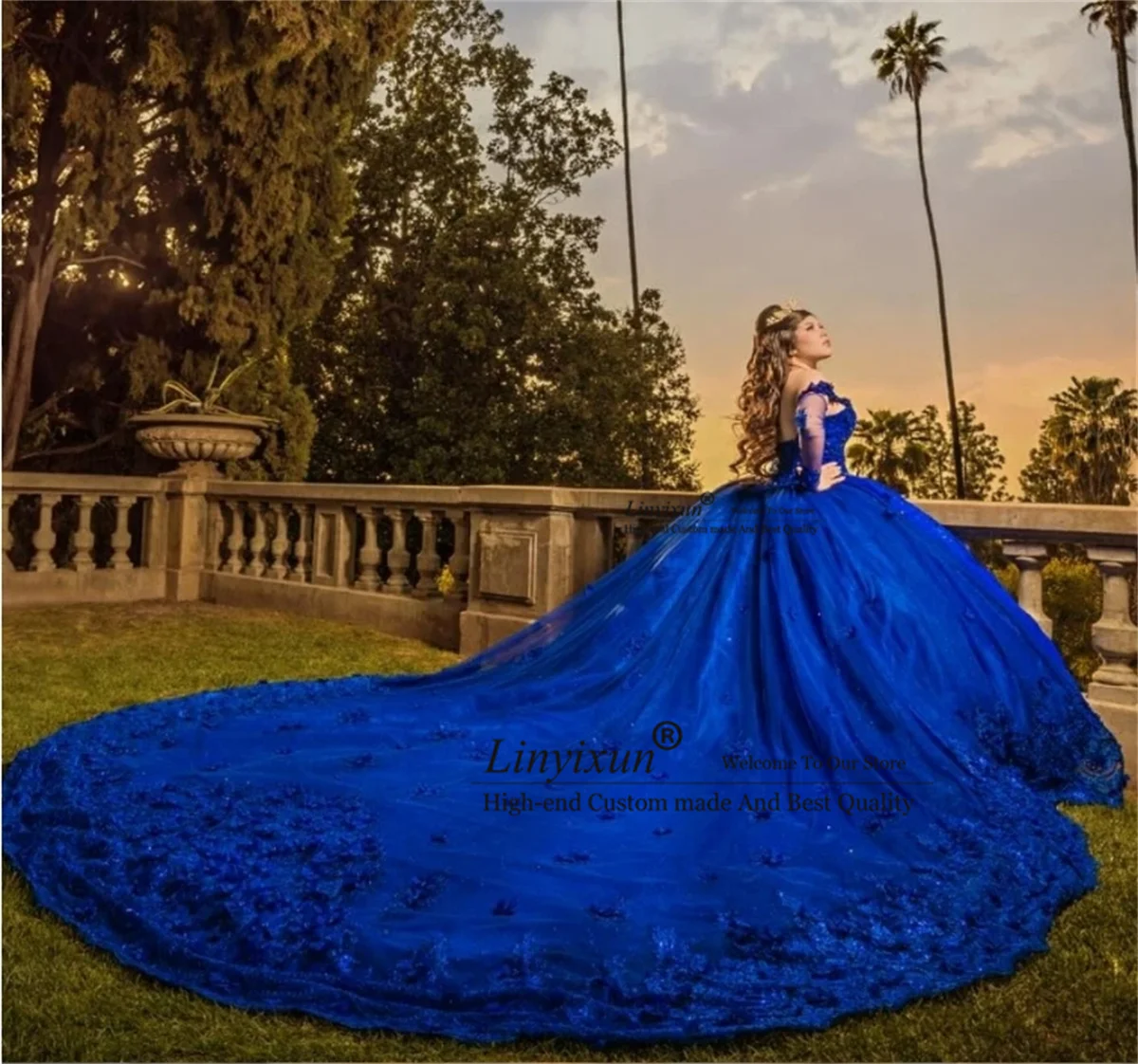 Customized Elegant Royal Blue Quinceanera Dress Ball Gown Floral Lace Applique Beading Corset Sweet 16 Vestido De 15 Anos