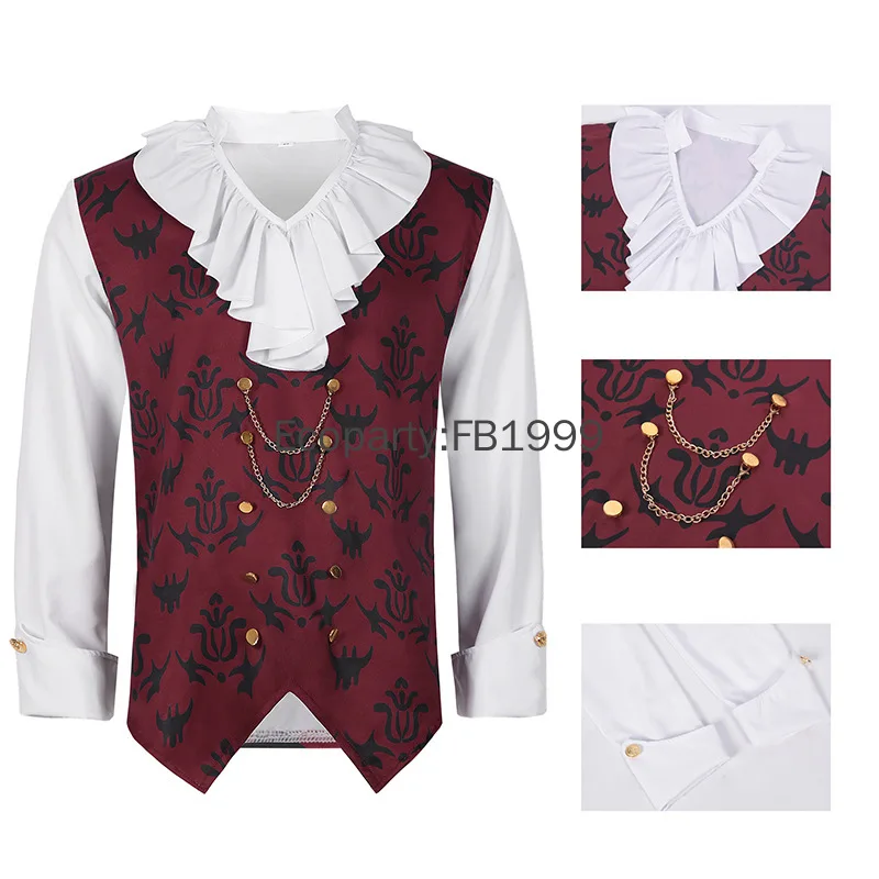 New Men's Medieval Renaissance Costume Fancy Victorian Noble Prince Cosplay Ruffle Collar Shirt Halloween Party Vampire Costumes