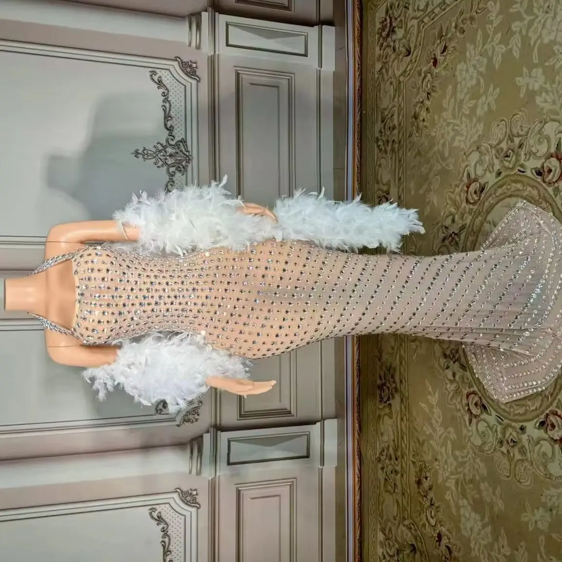 Vestido De Novia De alta calidad con diamantes De imitación, Vestido largo De plumas De lujo para discoteca, Vestido De Novia Barato 2025, Vestido De graduación