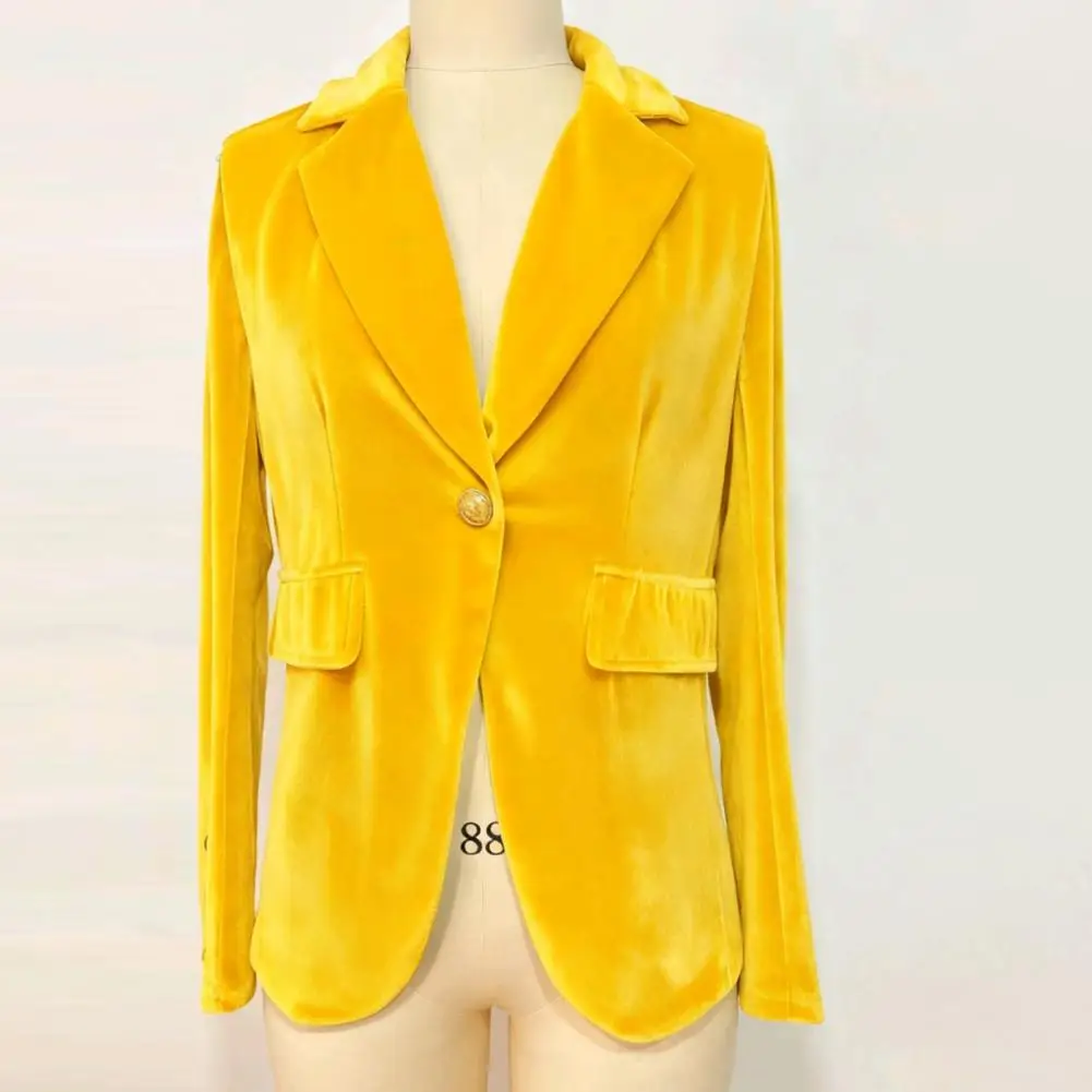 

Golden Velvet Suit Coat Lapel Long Sleeve Single Button Suit Jacket Flap Pockets Slim Fit 3D Tailoring Outerwear Feminine Jacket