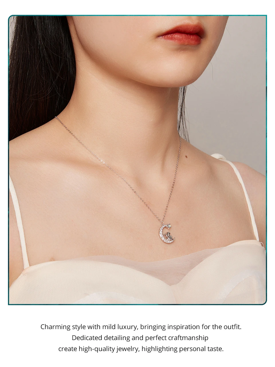 WOSTU 925 Sterling Silver Cute Cat Moon Pendant Necklace For Women, reamy Moonstone Zircon Charm Necklaces Special Gift For Her