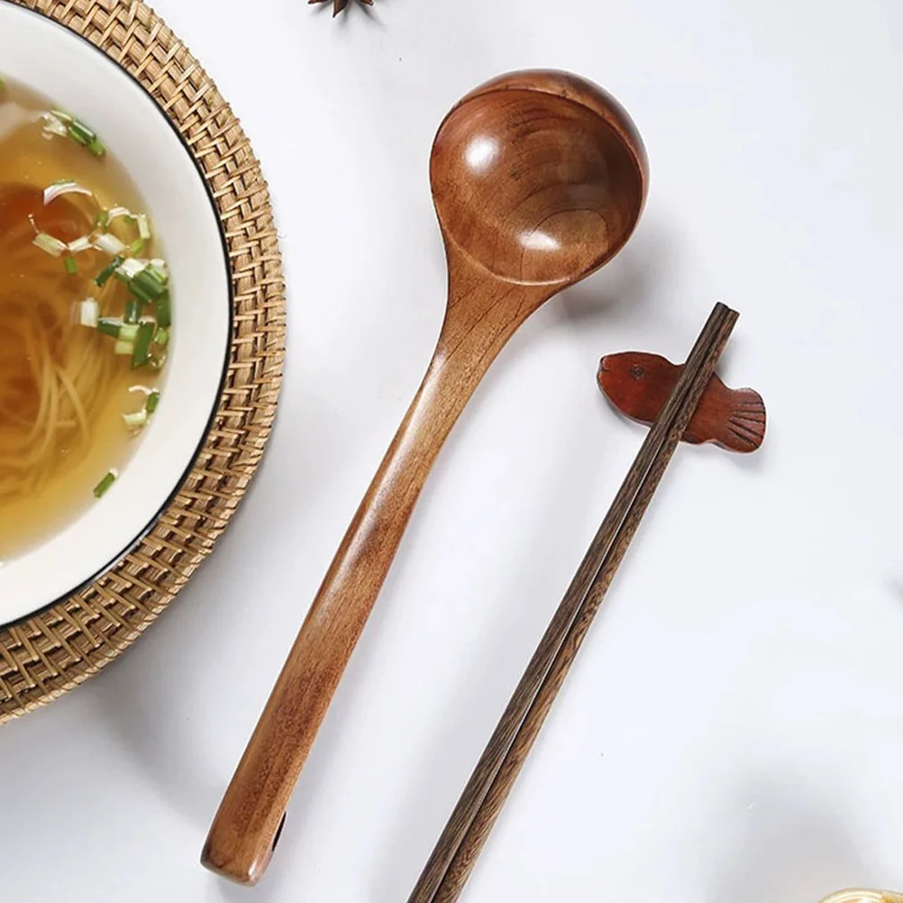 

1pc Japanese Natural Wood Soup Ladle Long Handle Large Capacity For Ramen Hot Pot Porridge Serving Kitchen Cooking Rice Paddle