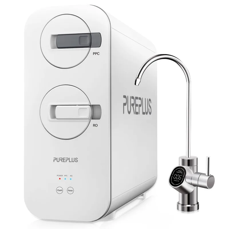 PUREPLUS Tankless Reverse Osmosis Water Filtration System, 600 GPD, 1.5:1 Pure to Drain, TDS Reduction, Smart Faucet, Real Time