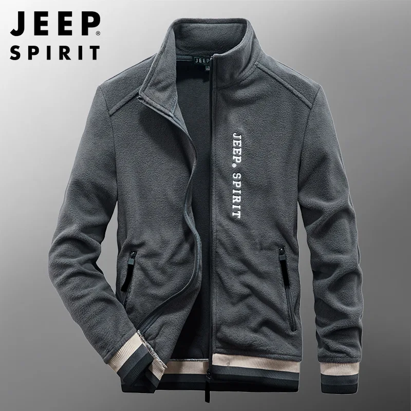 JEEP SPIRIT men polar fleece fashion loose collar jacket autumn/winter sports embroidered cardigan sweater casual outerwear new