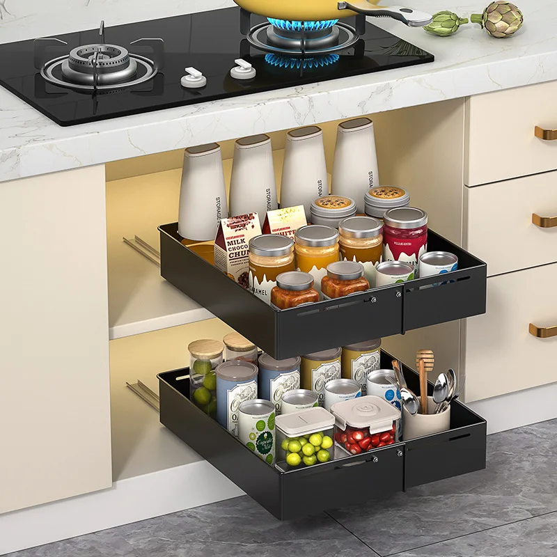 */*Cabinet Pull-out Multi-functional Rack, Kitchen Sink Under Condiment Storage Rack With Slide Rail, Seasoning Storage Rack