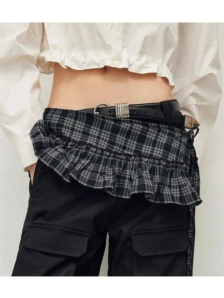 

Korean Artistic Preppy Plaid One-Piece Apron Women's Four-Season Faionable with Lace Hem A-Line Skirt High Waist Casual