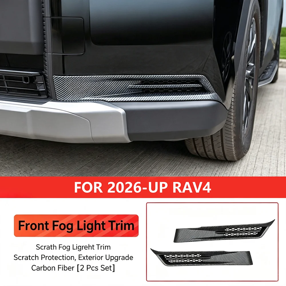 ABS Carbon Fiber Texture Front Fog Light Trim Cover For Toyota RAV4 2026 2027 2028 Anti-Scratch Car Exterior Accessories 2Pcs