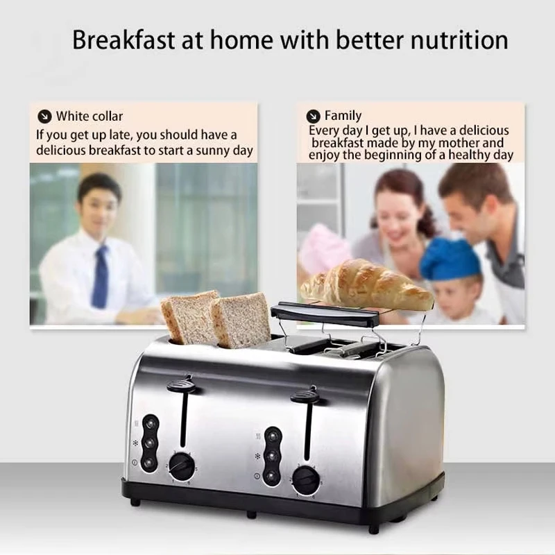 PBOBP 220V Toaster Home Fully Automatic Toaster Toast Grilled Sandwich Multifunctional Stainless Steel 4 Pieces