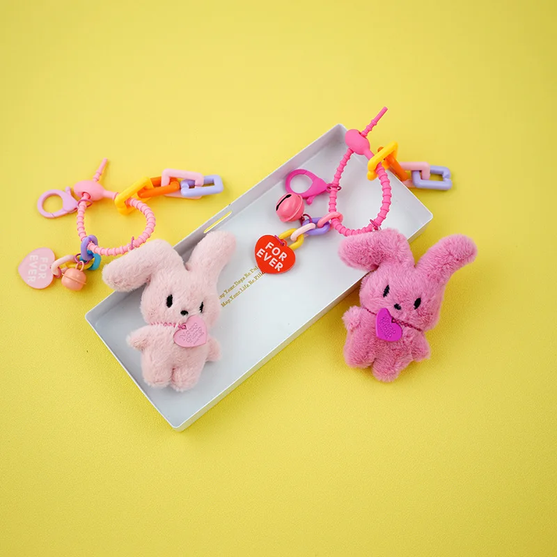 Kawaii Plush Rabbit Keychain Lovely Cartoon Bunny Heart Keyring Cute Bag Pendant Car Key Holder For Girl Gifts