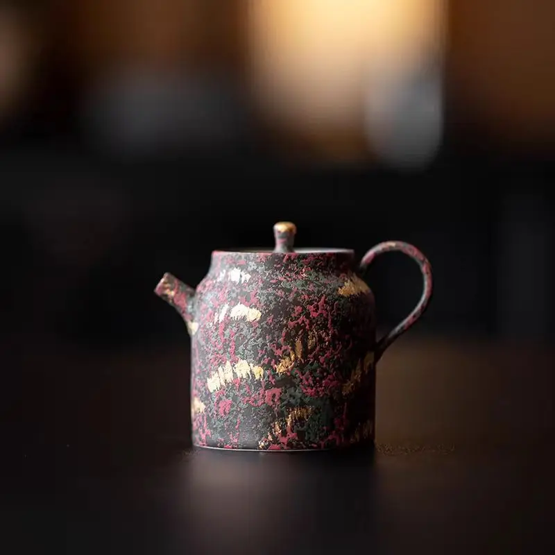 Jiujuetang Vintage Clay-Glazed Gold-Splattered Teapot High-End Ceramic Small Pot For Home Use With Ball-Hole Filter Tea Set