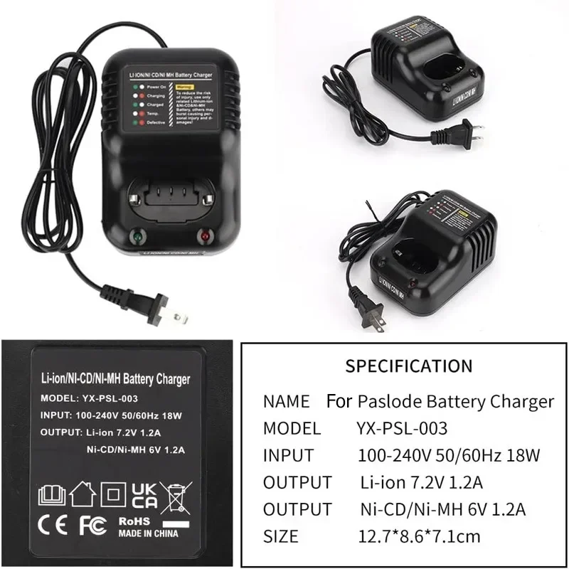 Imagem -03 - Carregador de Bateria para Paslode Dual Chemistry 6v Ni-cd Ni-mh 7.2v Li-ion Battery 902654li