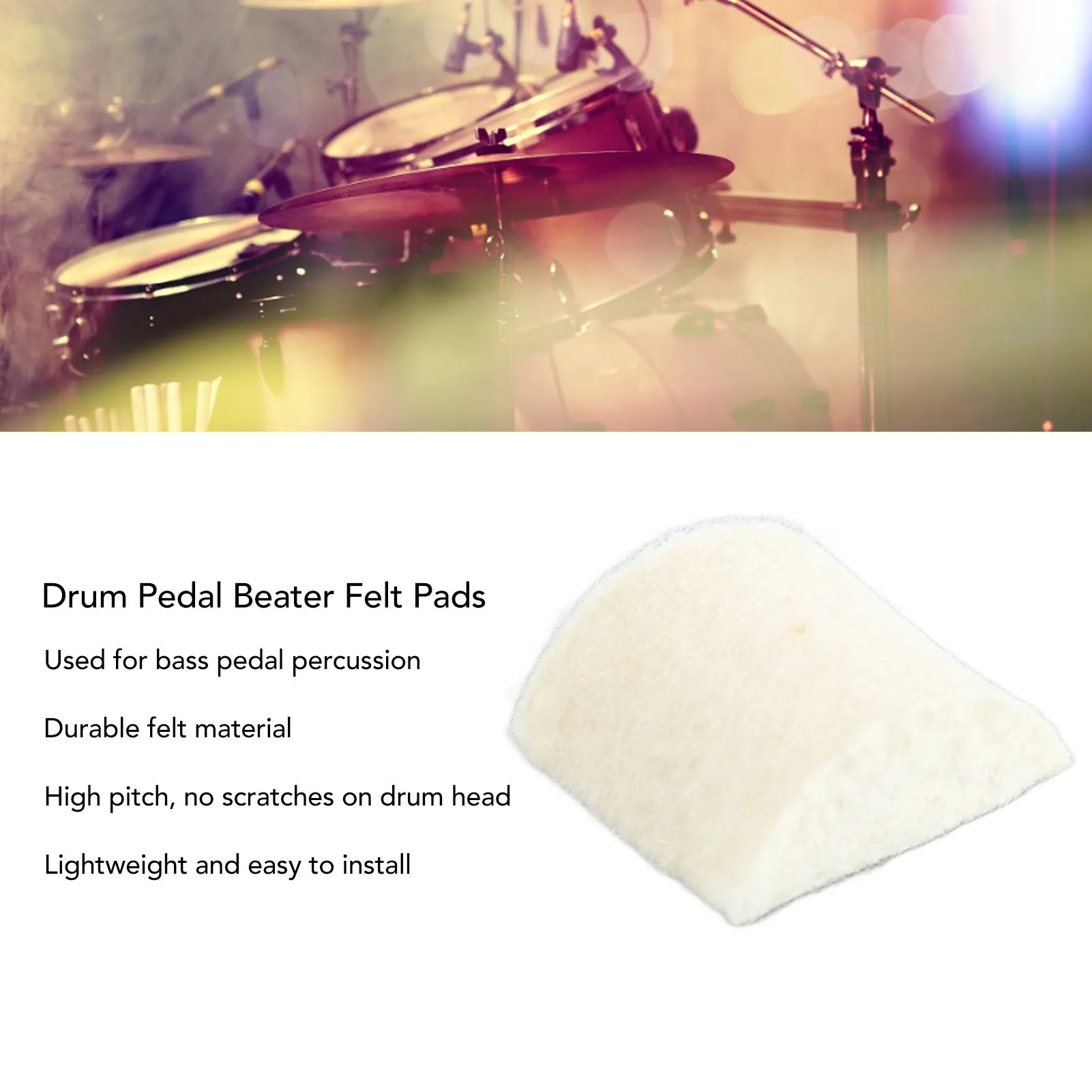 2PCS Drum Pedal Beater Felt Pads Replacement Easy Using High Quality for Bass Mallet Hammer Head Percussion Accessory White