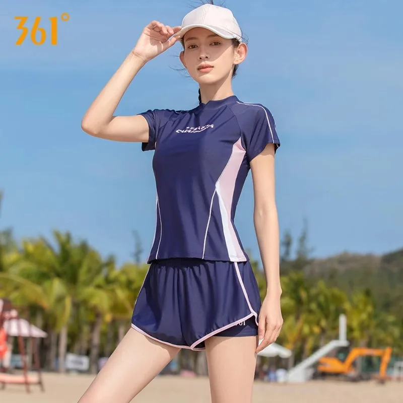 361 ° donna manica corta 2 pezzi camicia + tronchi impermeabile Push Up costumi da bagno professionale Sexy ad asciugatura rapida atletica Rash Guard da bagno