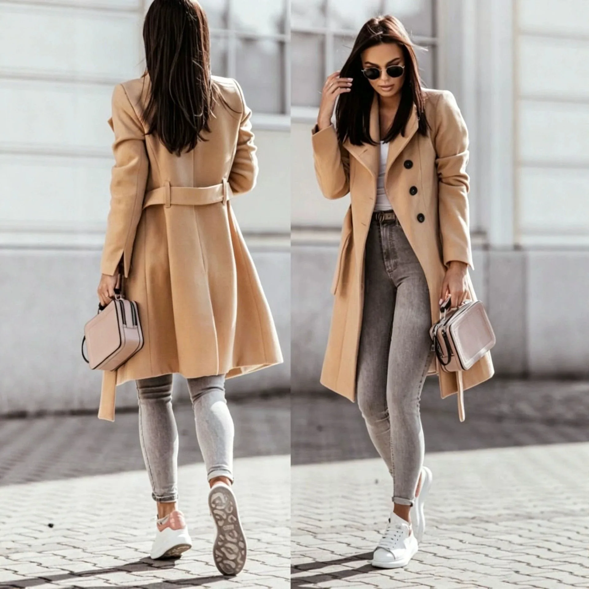 2026 Autumn and Winter European and American New Women's Clothing Woolen Coat Solid Color Medium and Long Woolen Coat