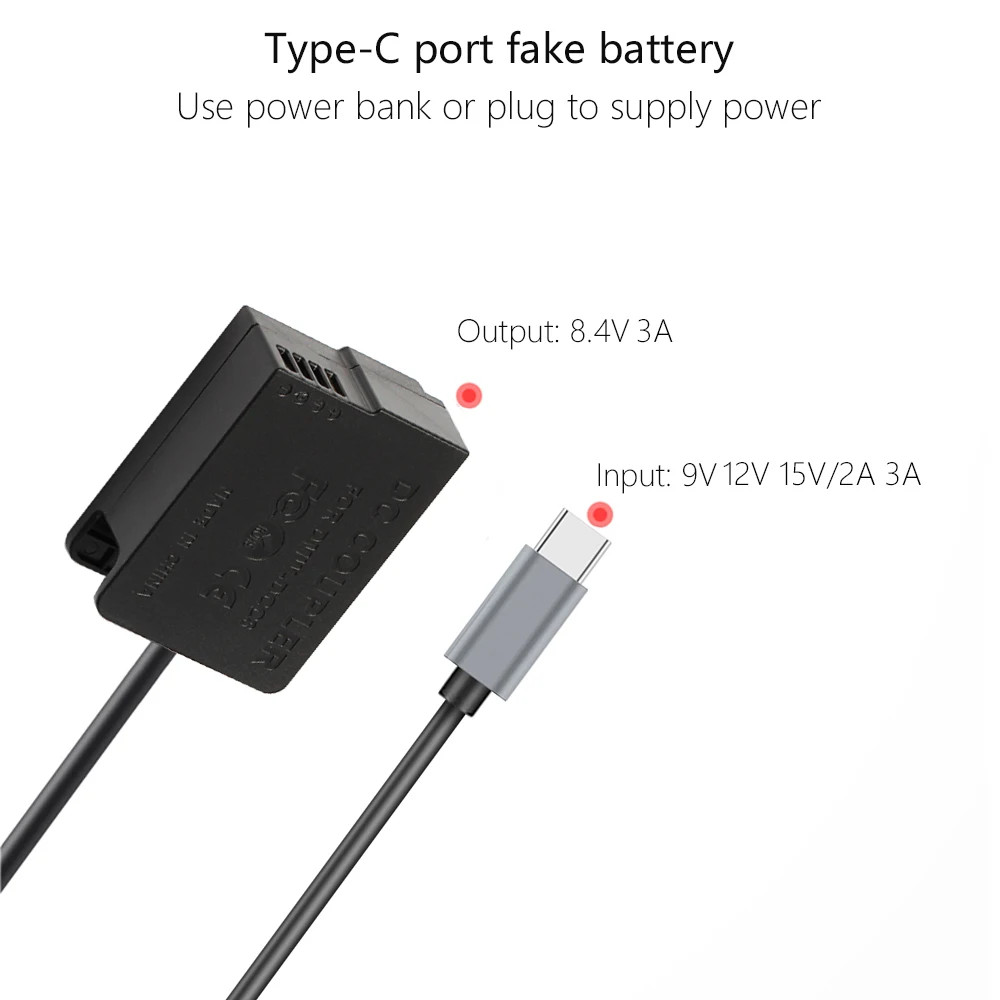 Type-c PD DMW-BLC12 atrapa DMW-DCC8 baterii zasilacz sieciowy dla Panasonic FZ200 FZ300 FZ1000 FZ2500 G5 G6 G7 G80 G85 GX8 — zdjęcie produktu 3
