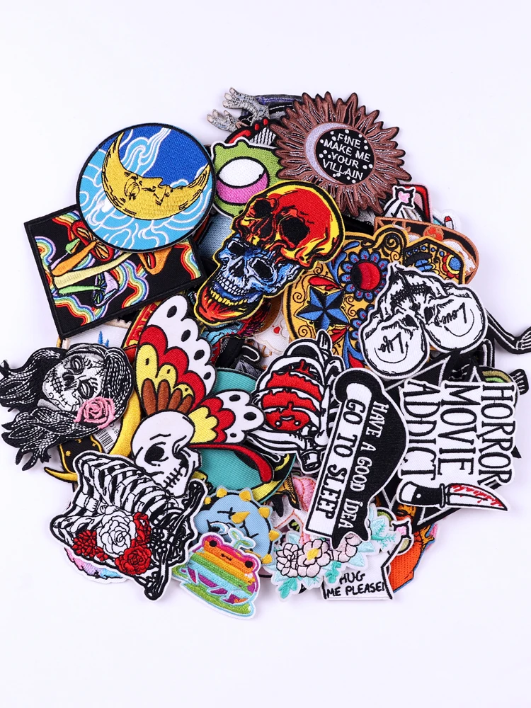 Patchs Brodés pour Vêtements, Mélange Aléatoire, Fer à Repasser, DIY, Vestes, Jeans, Punk, Applique, Ensemble, Vente en Gros, 10 20 30 40 50 Pièces